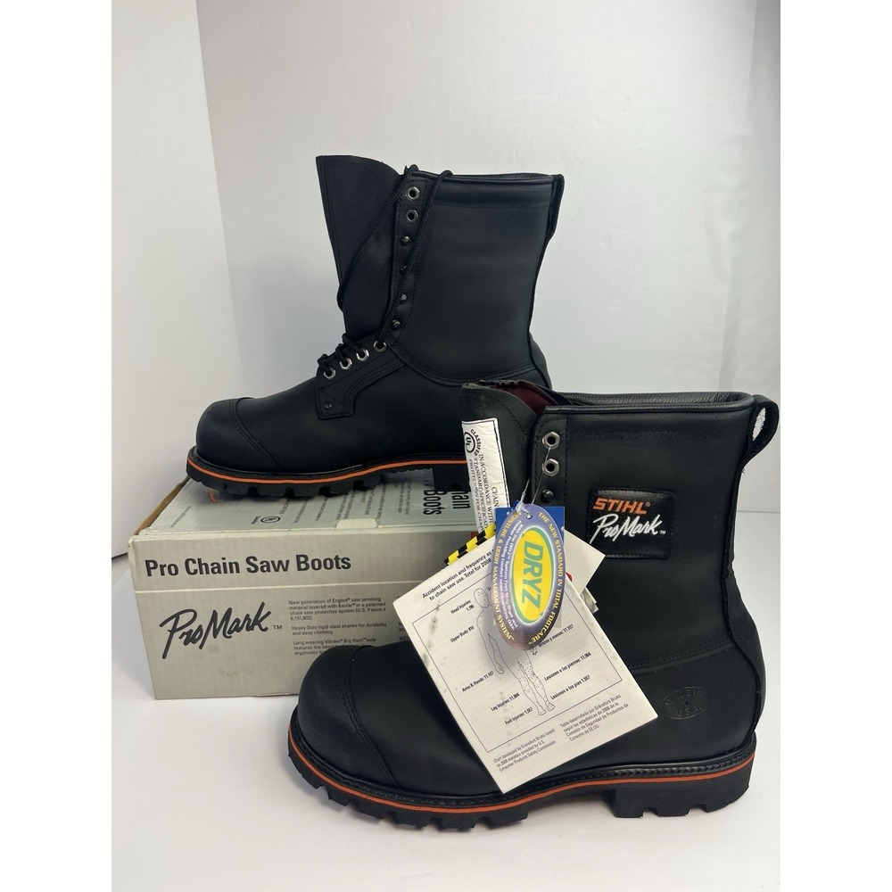 Stihl Promark Pro Chainsaw Boots Men's Size 12.5M Black Leather Steel Toe